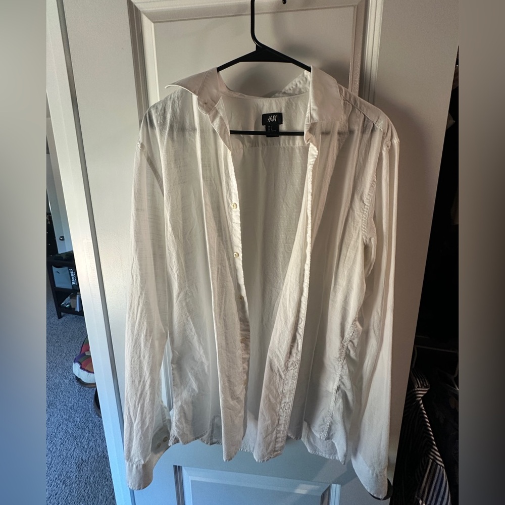 H&M Oversized Long-Sleeve Button-Up Shirt, White